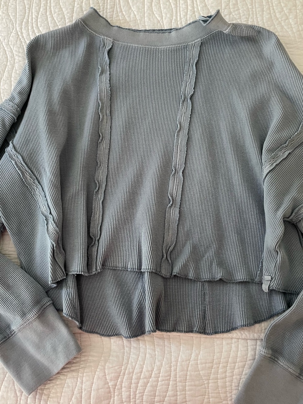 We The Free Washed Slate Blue Cropped Waffle Sweatshirt